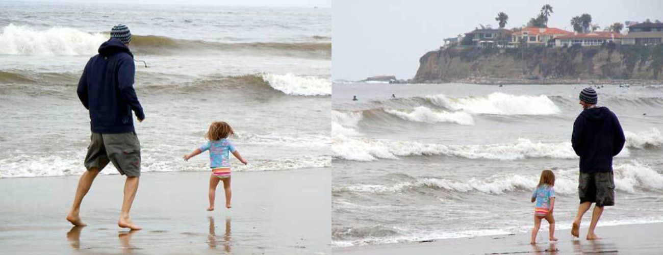 Chris Williams com sua filha, Harper, na praia.