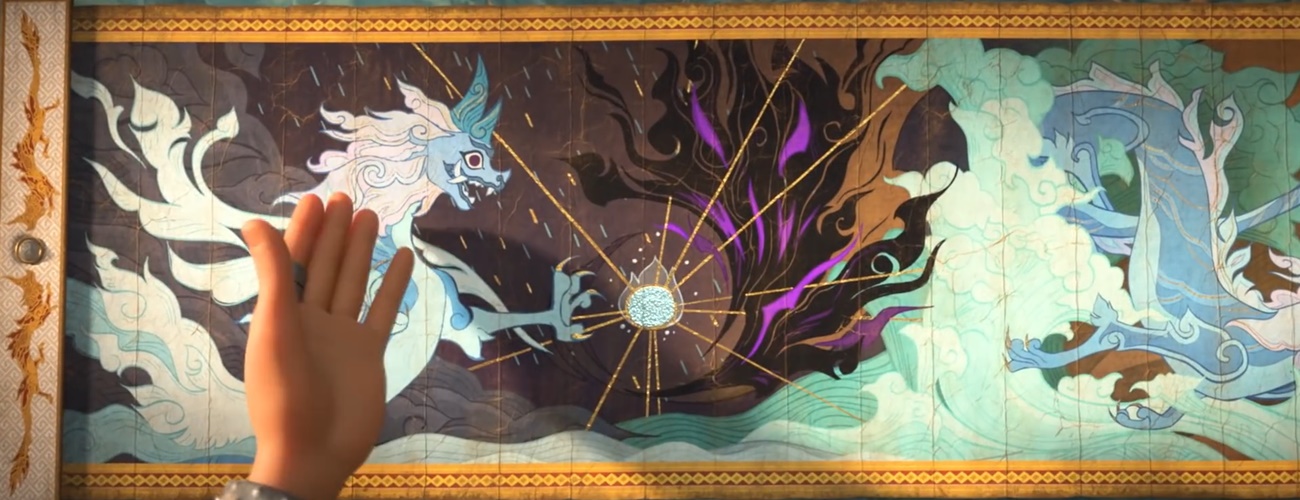 Ilustração de dragões, vista no primeiro trailer de Raya e o Último Dragão.