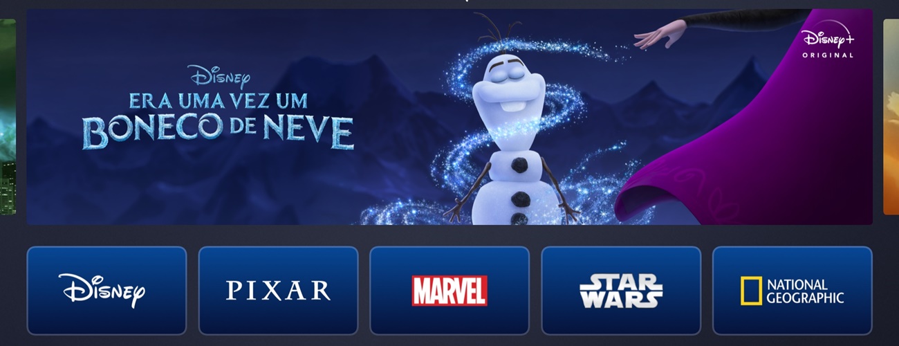 Captura da tela inicial do Disney Plus.