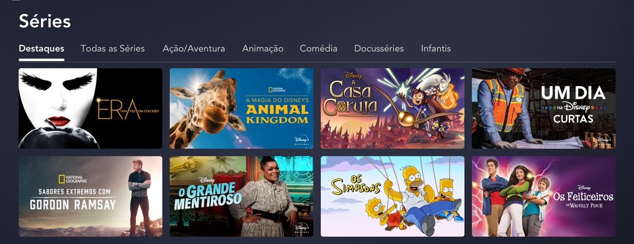 Captura de tela da seção de séries do Disney Plus.