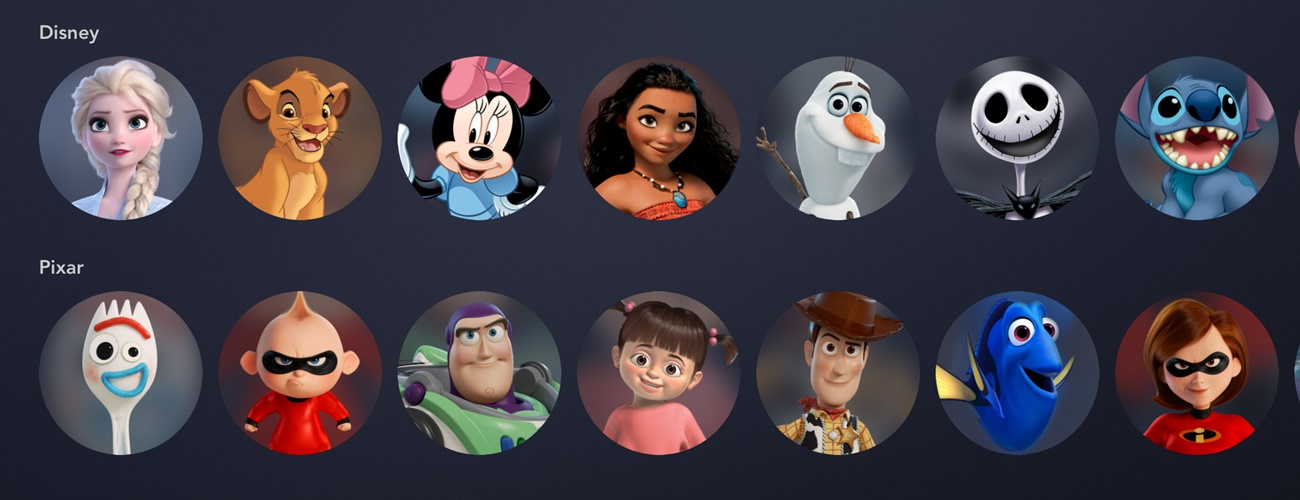 Captura da tela de escolha do avatar do Disney Plus.