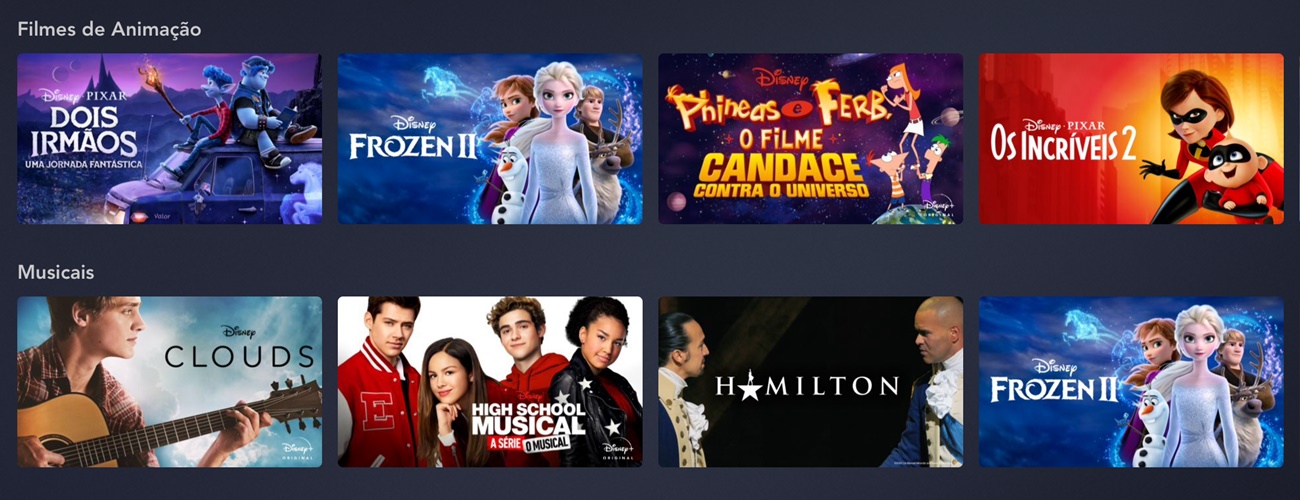 Captura da tela inicial do Disney Plus