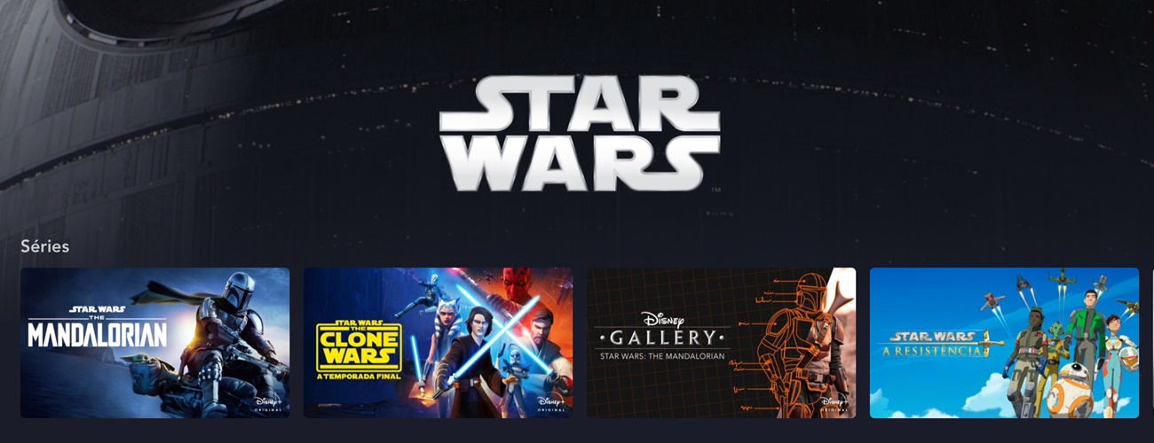 Captura de tela da seção Star Wars no Disney Plus.